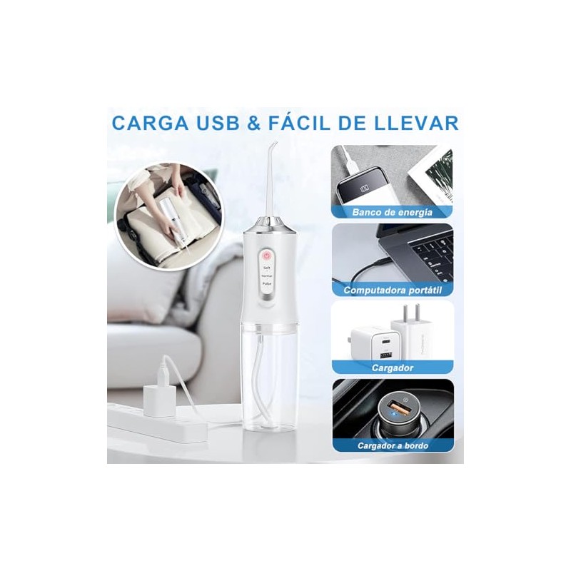 RONSXY Irrigador Bucal, Hilo Dental de Agua Inalámbrico con 8