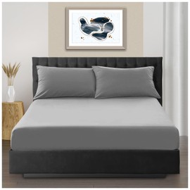 Plain Dyed Microfiber Double Fitted Sheet, Comfy Warm 25 CM Polyester Deep Bed Sheet, Easy Care Corner Elasticated Microfibre Bedding, Grey