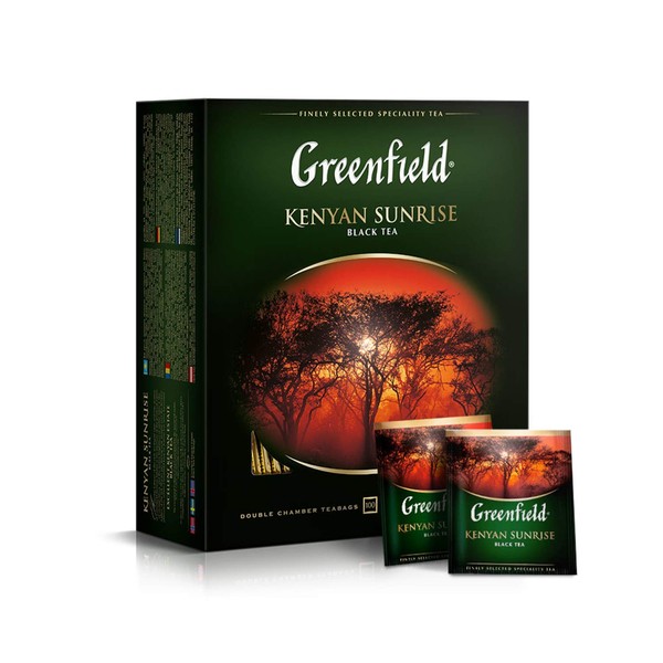 Greenfield Kenyan Sunrise Сlassic Collection Black Tea Finely Selected Speciality Tea 100 Double Chamber Teabags With Tags in Foil Sachets