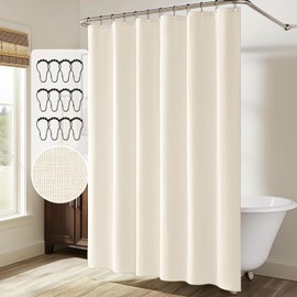 MIULEE Extra Long Linen Shower Curtain 84 Inch Long with 12 Metal Hooks Washable Heavy Fabric Curtain Set Waterproof Thick Cloth Shower Curtains for Bathroom Hotel Bathtub,72 x 84, Ivory