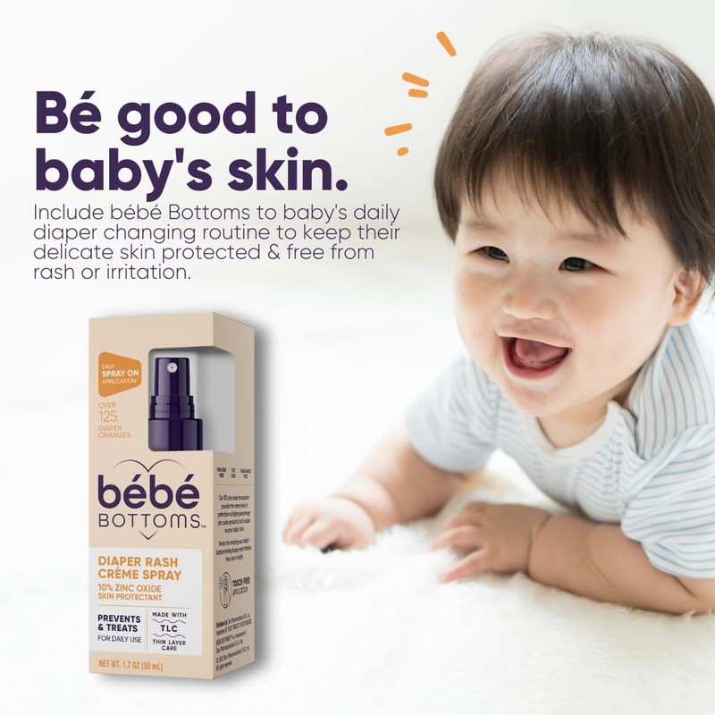 Bébé Bottoms Baby Diaper Rash Cream Spray, No-Rub Touch Free