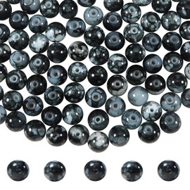 TOAOB 100pcs 8mm Round Glass Beads Black Marble Pattern Round Glass Beads for Jewelry Making Bracelet Necklace Phone Lanyard DIY Crafts