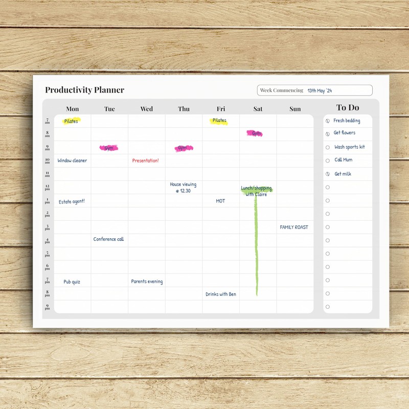 Weekly Time Management Planner - Perfect for Home, Office, Study/Revision