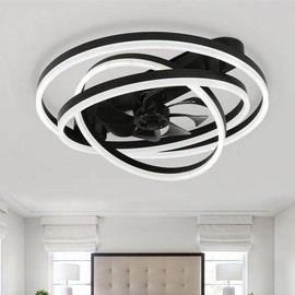 23.6" Small Size DIY Shape Reversible Ceiling Fan with LED Light Kit Included and Remote, DC Motor 6 Speeds Fan with Lights for Home Decoration - Colour: Black