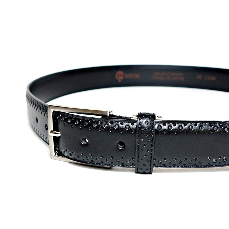 KIETH Men's Belt, Antique Style Punched Leather, Black, 1.3 inches
