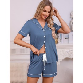 HNG Postpartum Pajamas Womens Pajamas Sets Pj Shorts For Women Mrs Pajama Set Bridesmaid Pajamas Denim Blue,XL