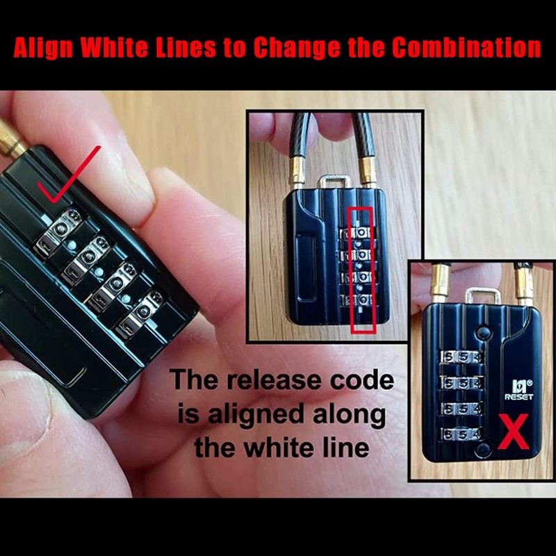 RESET-200 4 Digit Combination Padlock with 12 inches Steel Cable,Cable
