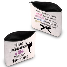 PXTIDY Taekwondo Girl Cosmetic Bag Martial Art Karate Survival Kit A Girl Who Loves Taekwondo Black Belt Student Travel Toiletry Bag Taekwondo Mom Coach Gift (Beige)