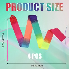 SAVITA Pack of 4 Dance Bands, 1 m Gymnastics Band with Rod Dance Band Swirling Dance Ribbons for Children Girls Dance Training Birthday Gifts