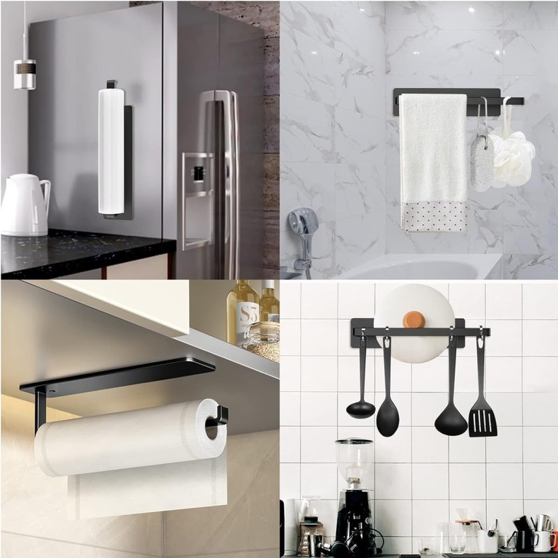 JJiaoLinin black kitchen roll holder，Magnetic Kitchen Roll Holder ，No Drilling