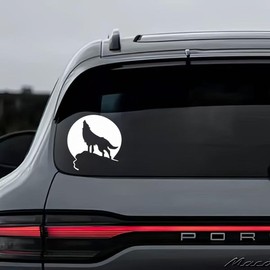 Wolf Howling Moon Car Decal Stickers, Waterproof Vinyl, 2-Piece Set, Black and White