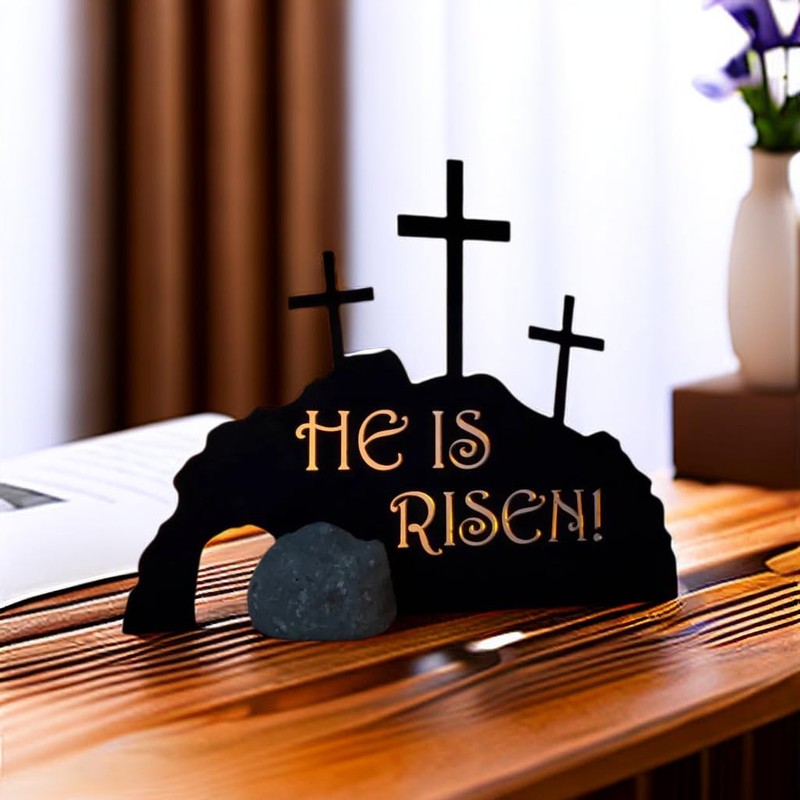 Venshy He is Risen Metal Empty Tomb Scene, Easter Decoration,