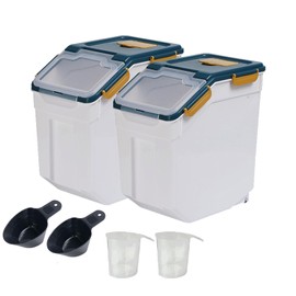 Qiveno Large Flour Storage Container Bin 25Lb, 2Pack Airtight Rice Storage Containers with Wheels Seal Locking Lid, BPA Free with Measuring Cup&Scoop for Flour, Rice, Grain(Blue)