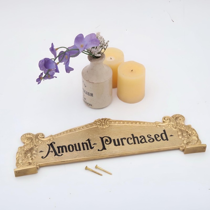 Amount Purchased Brass Cash Register Sign For Old Scroll Crank