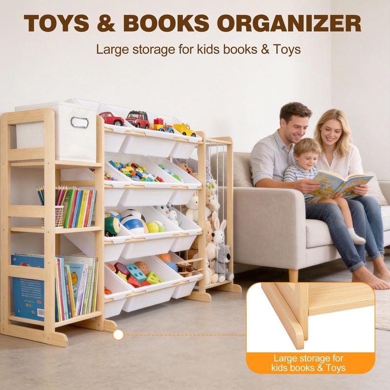 MICZG Kids Toy Storage Organizer with Bookshelf & Stuffed Animal