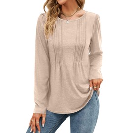 Aokosor Womens Long Sleeve Tops Ladies Tops - Jumpers for Women UK Ladies Puff Sleeve Blouse Pleated Front Tunic Size 10-12 Khaki