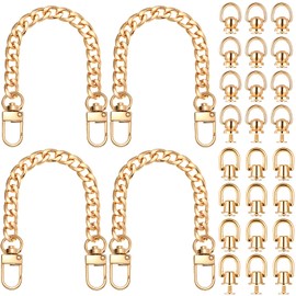 4 Pcs 7.9 Inch Purse Chain Strap Handbag Chains Accessories Flat Purse Extender Shoulder Cross Body Replacement Straps with 24 Metal D Ring Stud Screw for Women DIY Wallet Tumbler Crafts, Gold