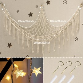 Stuffed Animals Net or Hammock with LED Light, 59 inch Toy Hammock Net for Stuffed Animals Corner Hanging Stuffed Animal Storage Stuffed Animal Holder for Nursery Kids Bedroom (White)