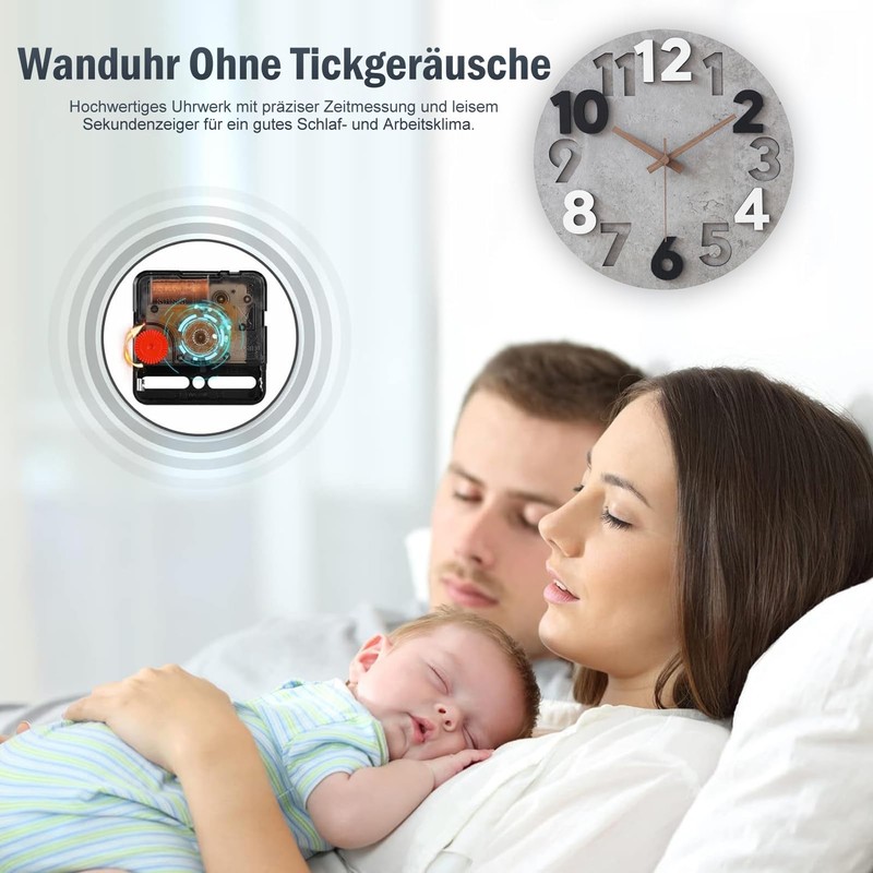 Stellarize Wanduhr Groß Ohne Tickgeräusche Modern Holz 3D Küchenuhr für