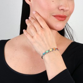 American West Jewelry Sterling Multi Color 5-Stone Cuff Bracelet Size Medium