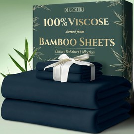 DECOLURE 100% Viscose Derived from Bamboo Sheets Twin Size 4pcs - Ultra Soft & Luxuriously Cooling, 17" Deep Pocket, Double Stitching, Perfect for Hot Sleepers - Twin Bed Sheets (Navy Blue)