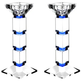 Crystal Candle Holders Set of 2-8" Tall Candlestick Holder for Taper Candles and Tea Light Candles (Blue)