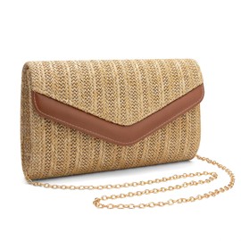 LUNIQO Straw Clutch Purse for Women Envelope Clutch Handbags for Summer Beach Evening Shoulder Crossbody Bag (Khaki)