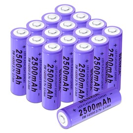 PAOWANG 14500 Rechargeable Battery 2500mAh Button Top 16 Pack 3.7Volt Lithium AA Batteries for Headlamp Flashlight