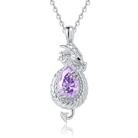 AIZANYU Dragon Necklace Sterling Silver Wyvern Pendant Jewelry with Teardrop Purple Birthstone Christmas Gifs for Women