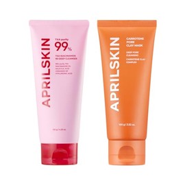 APRILSKIN Dúo de limpieza profunda para el cuidado de espinillas: TXA niacinamida 99 Cuidado de poros Pink Bubble Gum Limpiador profundo y Carrotene IPMP 3-Min Quick Dry Pore Care Clay Mask