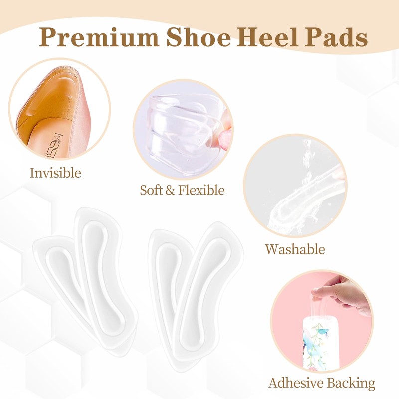 EACOZY Heel Grips, Clear Shoe Heel Inserts, Heel Cushion Pads