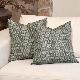 DOMVITUS Floral Pillow Covers Set of 2, Throw Pillow Covers 20x20, Floral Print Neutral Accent Decorative Pillow Covers for Living Room, Bed, Mineral Green