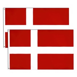 Denmark Flag, 90 x 150 cm, Danish Flag with Brass Eyelets, Weatherproof, Colourfast, Denmark Flag for Football World Cup 2022, Decoration, Outdoor/Indoor, Pack of 2