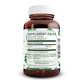 Natural Nutra L Lysine HCl, Promotes Bone Health and Growth, Support Skin Health, Improve Vitamin C Absorption, Helps Built Collagen, Improve Calcium Absorption, Non-GMO, Vegan, 500 mg, 50 Capsules.