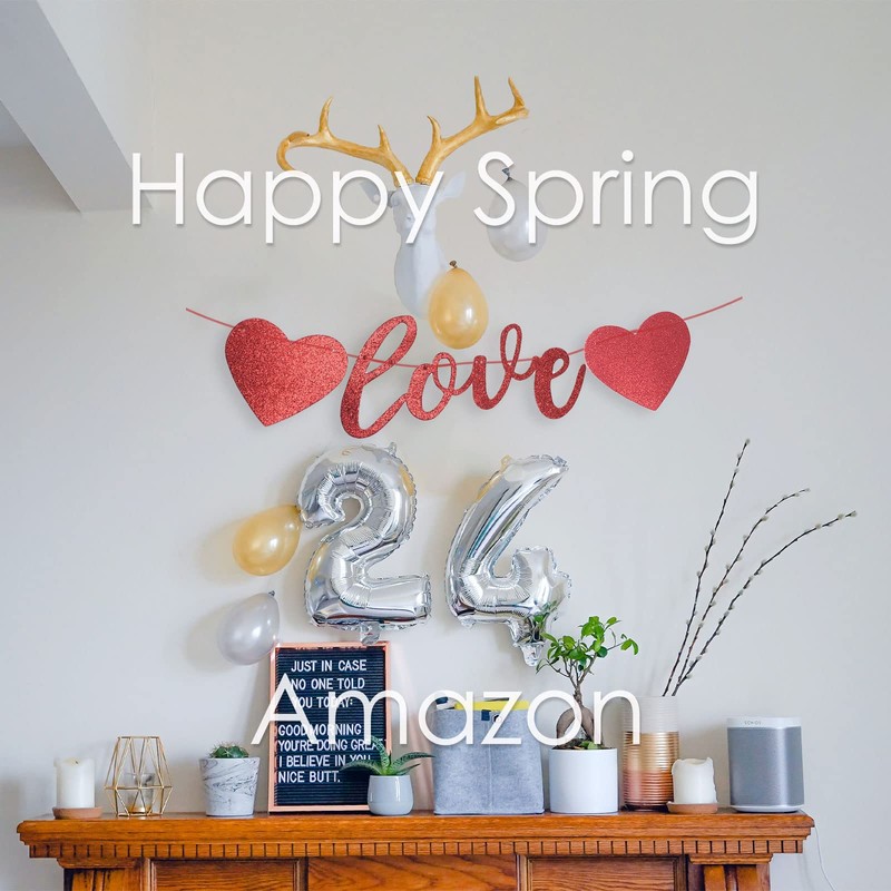 Happy Spring Garland Decor Valentine Heart Wall Sticker Decor (Love)