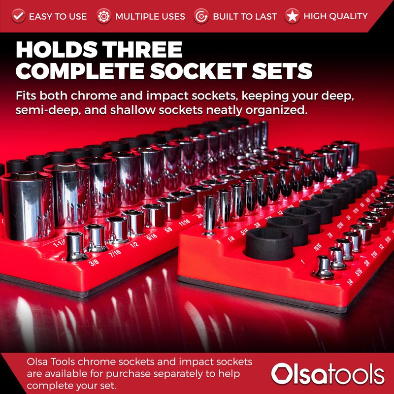 Olsa Tools Magnetic Socket Organizer | 3pc Socket Holder Kit