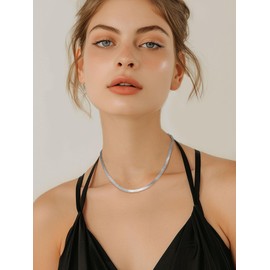Women's Flat Snake Chain Necklace Stainless Steel in 3 mm 5 mm Flat Snake Choker Simple Necklace without Pendant Multi Layer Suitable in Silver/Gold/Rose Gold with 32 cm/38 cm/46 cm + 9 cm Chain,