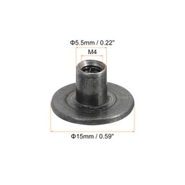 sourcing map M4 T-Nuts, 12pcs Carbon Steel Tee Nut Round Base Weld Nuts 8mm Height Through Hole Flange Insert Female Thread Plate Nuts, Dark Gray