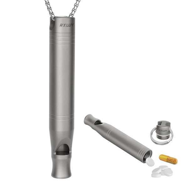 RXLUY Titanium Emergency Whistle with Hidden Pill Holder Case, Portable