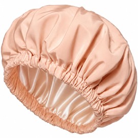 Satin Lined Shower Cap for Women, Large Reusable Waterproof Bath Hair Cap, Silk Sleep Bonnet for Curly Hair & Braids, Hair Cover for Shower & Sleeping