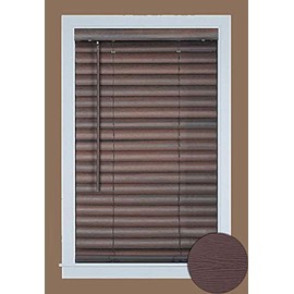 PowerSellerUSA Cordless Window Blinds, 2" Slats Vinyl Mini Blind, Premium Quality Embossed Woodgrain, Anti-UV Window Treatment, Mahogany, 23" Width x 64" Length, (Fits Windows 18" - 72")