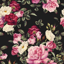 Wallercity Vintage Roses Peel and Stick Wallpaper Red Floral Wallpaper for Corridor Accent Walls Waterproof Removable Black Floral Contact Paper for Bathroom Kitchen Countertops Shelf 17.5" x 315"
