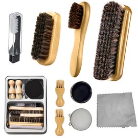 Kits de Cuidado de Zapatos de 12 piezas,kit de limpieza de zapatos de piel,con cepillo tradicional de pelo de caballo, muy adecuado para que los hombres lo lleven cuando viajan y trabajan