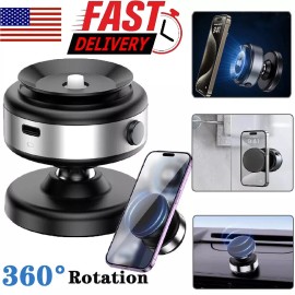 Universal 360° Rotation Electric Vacuum Magnetic Suction Cup Car Phone Holder Stand Mount - Black