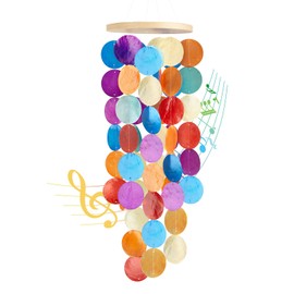 Wind Chimes for Outside - Handcrafted Rainbow Capiz Shells Windchime Coastal Style Decor for Indoor/Outdoors, Garden Decor, Great for Women, Wind Chimes Lovers and More
