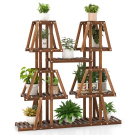 Costway 5-Tier Wood Plant Stand 10 Pots Plant Display Rack Tall Corner Plant Organizer