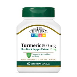 21st Century Turmeric 500 mg Plus Black Pepper Extract Vegetarian Capsules, 60 Count