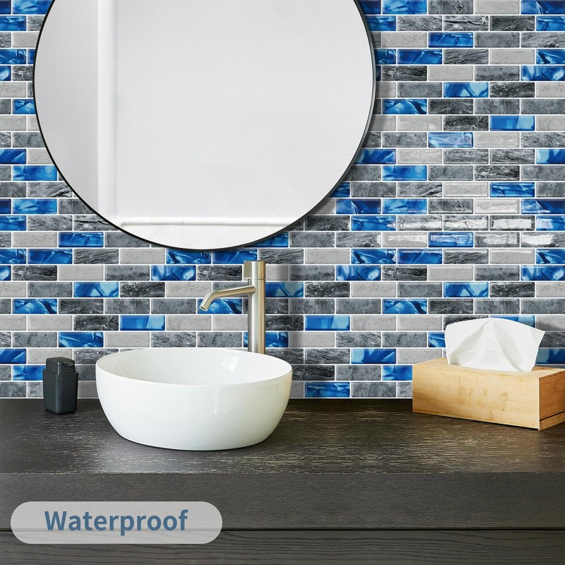 DEWOO Kitchen Backsplash Self Adhesive Wall 3D Marble Tiles Peel