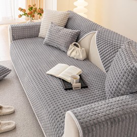 tianxinbaobei Velvet Couch Cover Washable, Non-Slip Plush Sofa Cover, Soft Warm Faux Fur Couch Covers, Fuzzy Furry Sofa Slipcover for Kids and Pets(Light Gray/36"x36"/Armchair Sofa Cover)