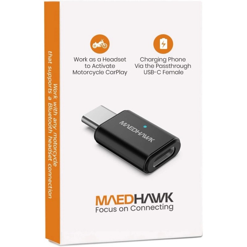 Universal Bypass Motorcycle CarPlay Bluetooth Headset Adapter, Passthrough USB-C Port